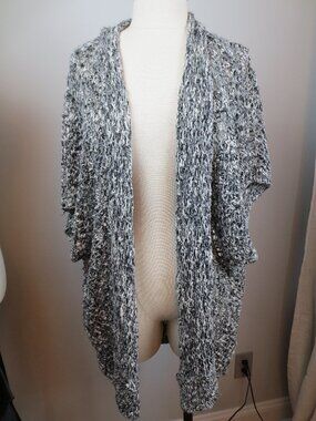 Vintage Y2 Abercrombie & Fitch Blk Wt & Gray Marled Open Front Cardigan Sweater